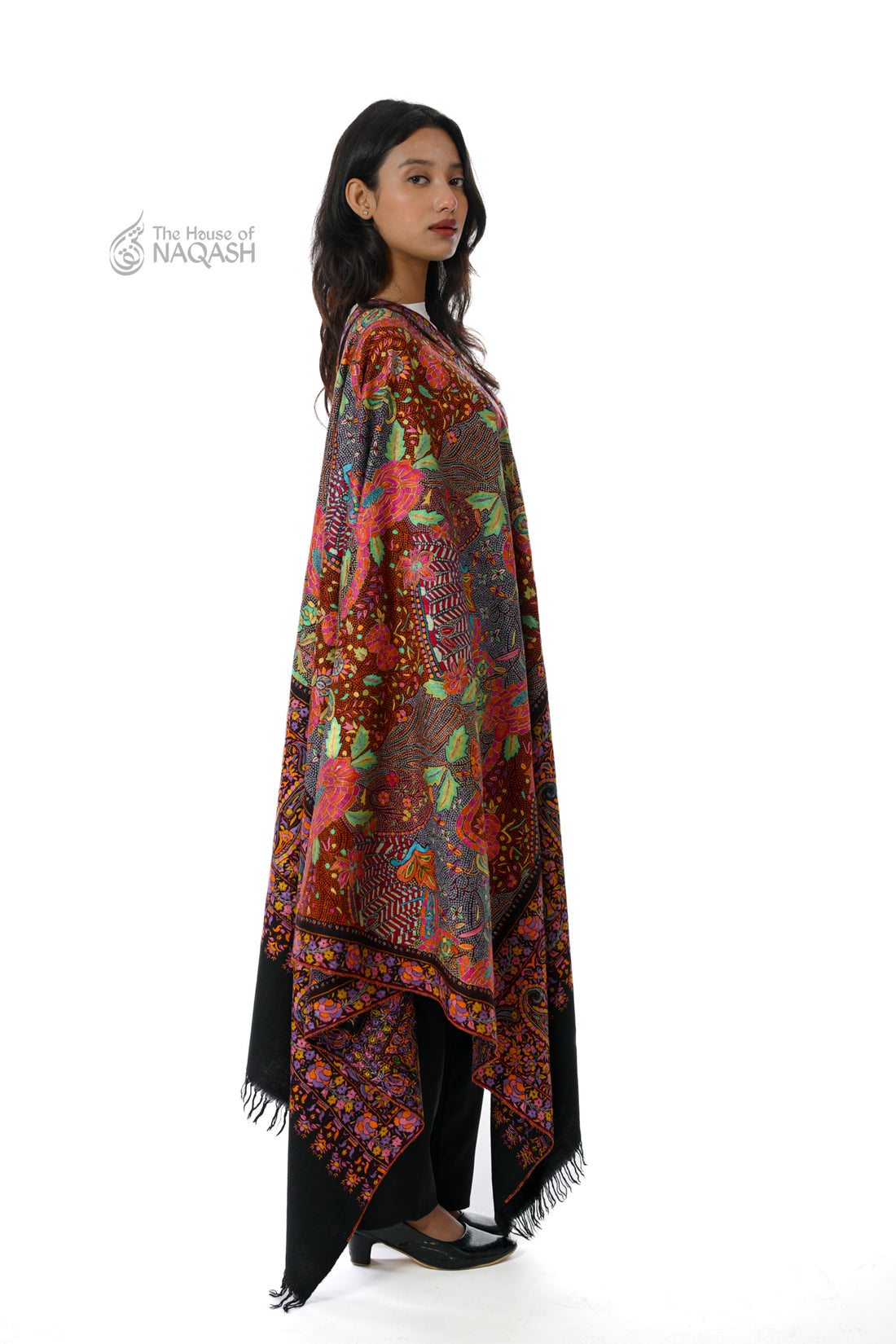 Siyah Bahar Hand Embroidered Jamawar Floral Shawl