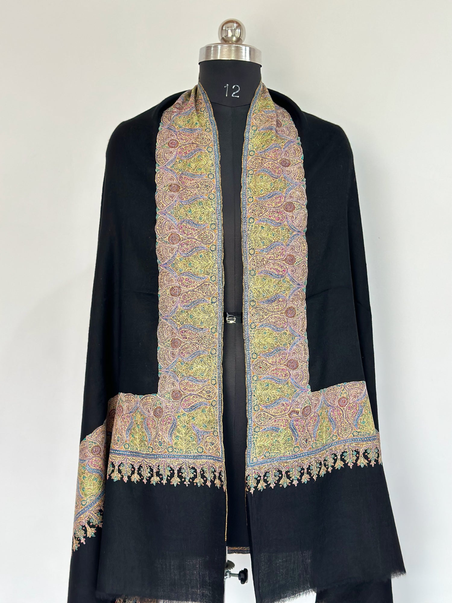 Black Sozni Embroidered GI Pashmina Wrap