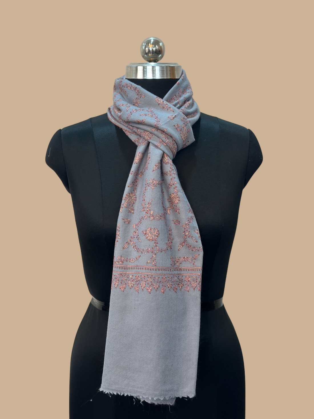 Grey Cashmere Stole with Jaldar