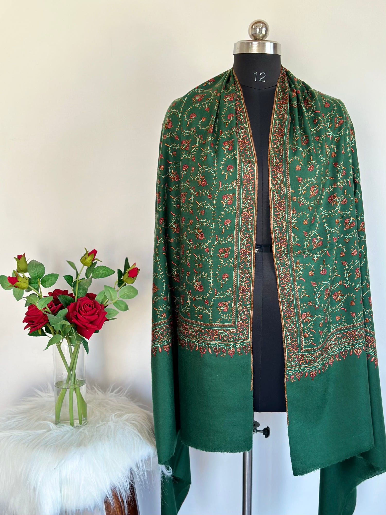 Sage Green Jaalidar GI Pashmina Shawl