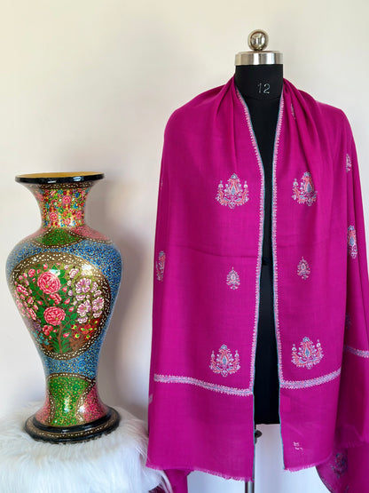 Rich Pink Patterned GI Pashmina Shawl