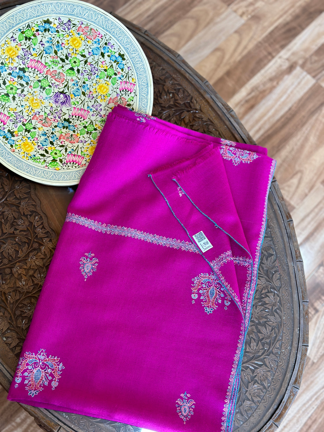 Rich Pink Patterned GI Pashmina Shawl