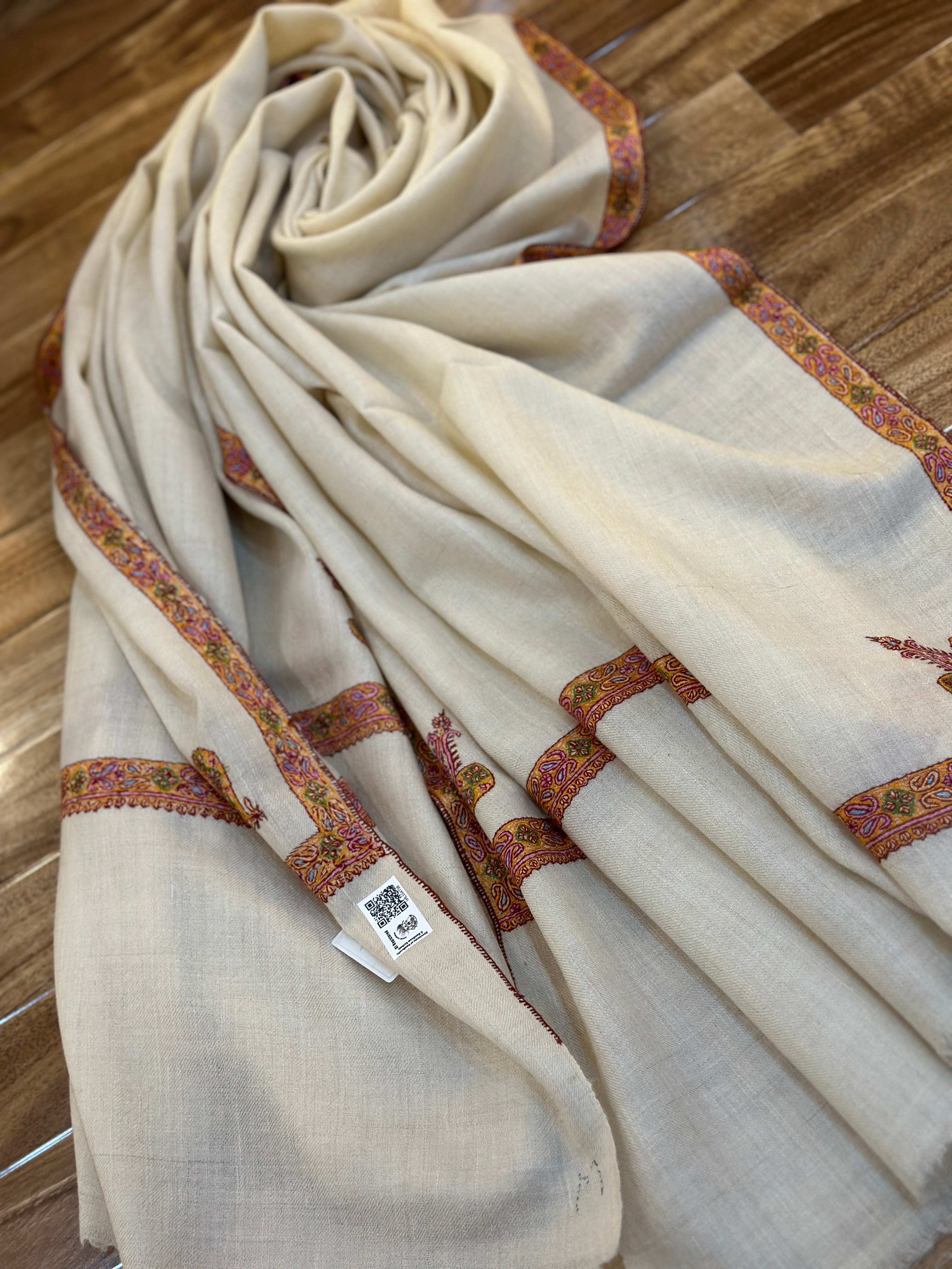 Ivory GI Hashidar Cashmere Shawl