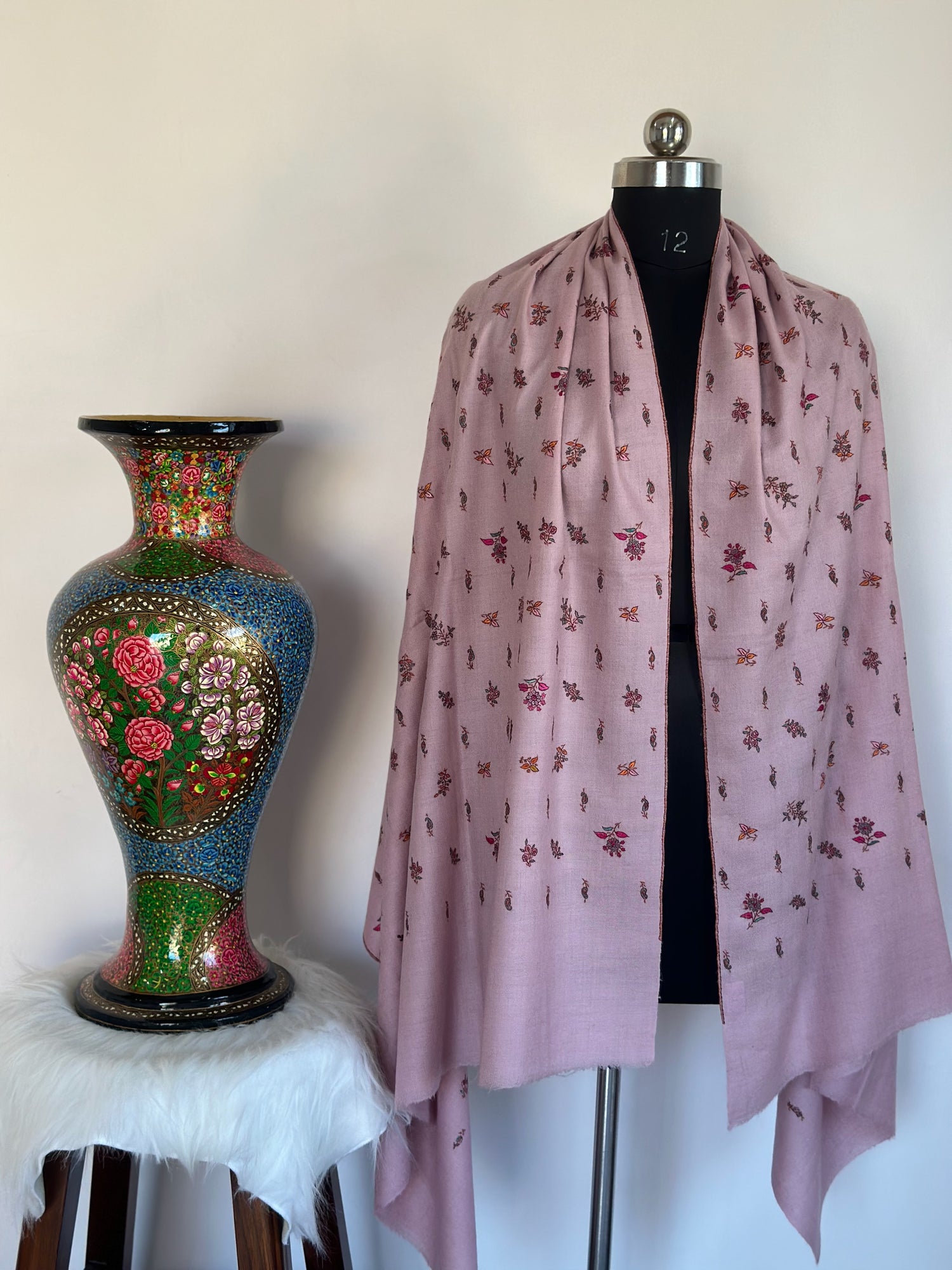 Blush Bloom Butti Pattern GI  Pashmina Shawl