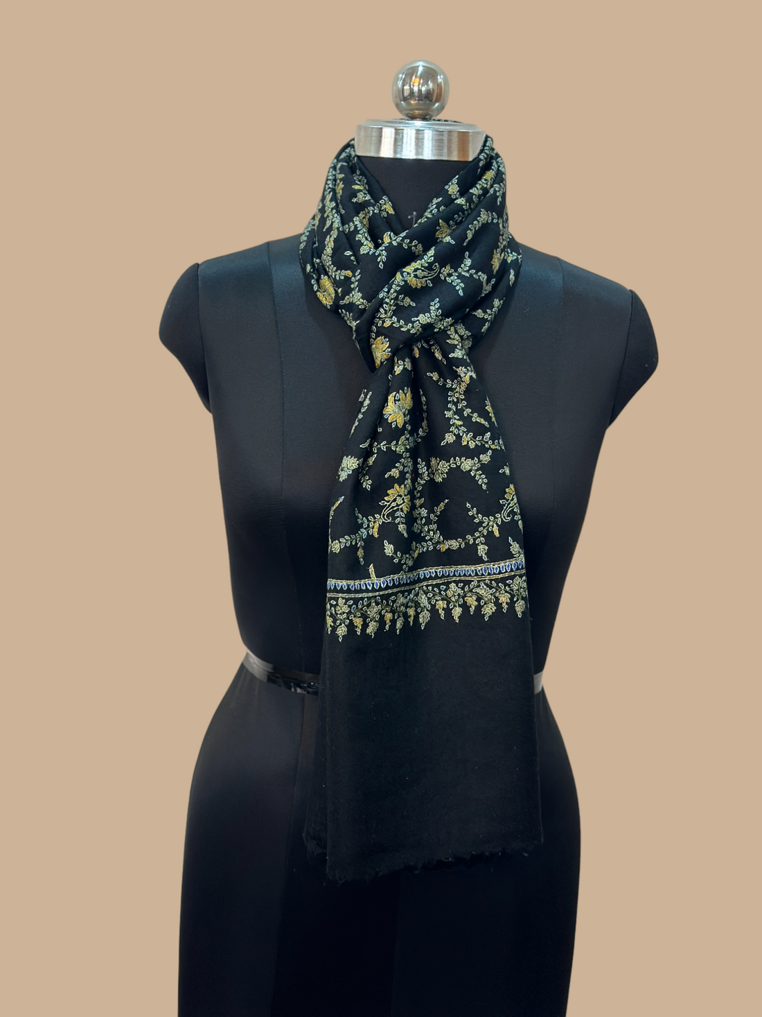 Midnight Black Cashmere Stole with Jaldar