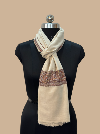 Ivory Paladar Patterned Pashmina Stole