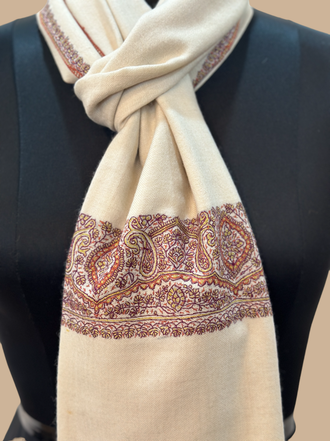 Ivory Paladar Patterned Pashmina Stole