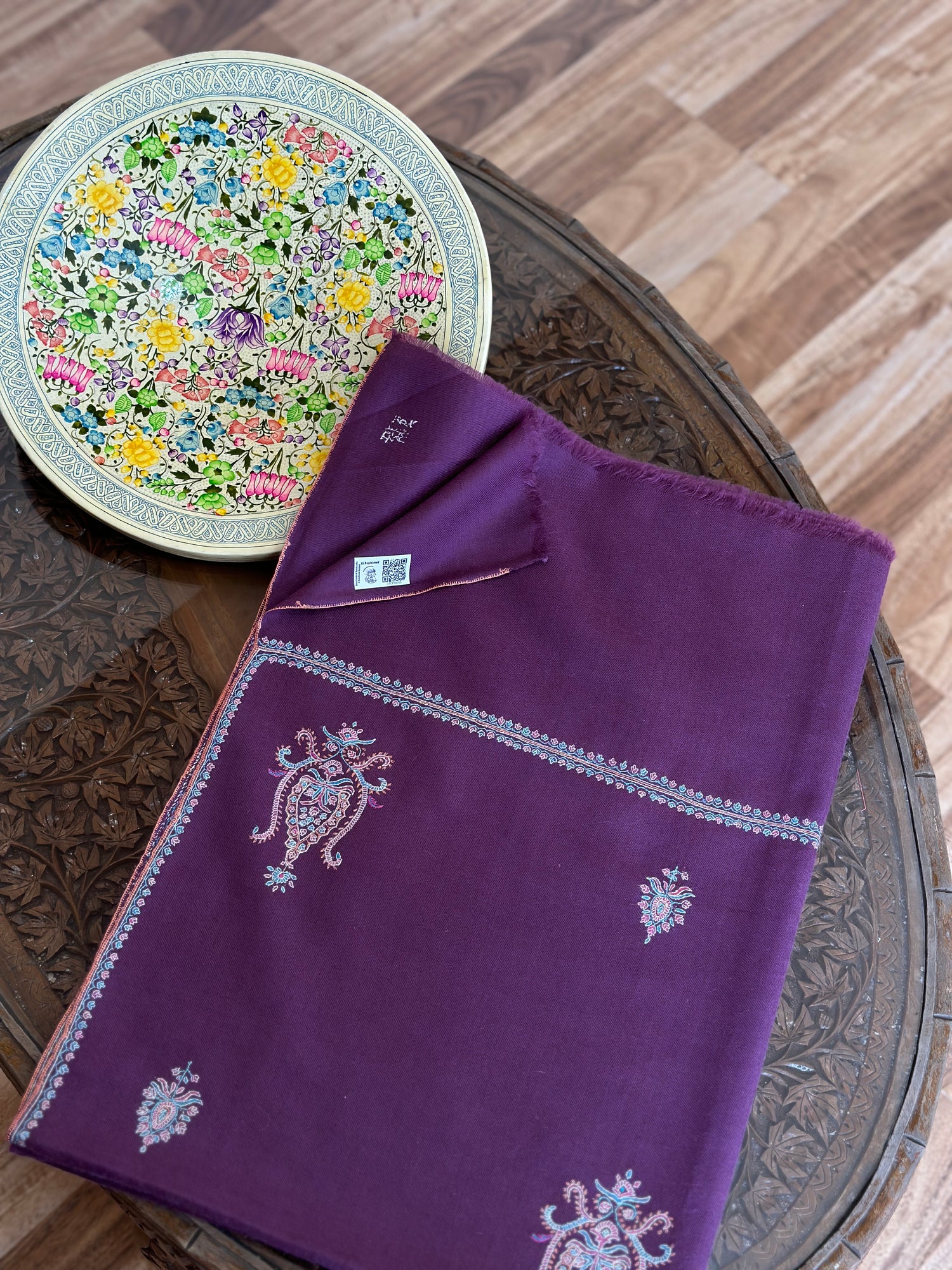 Rich  Lavender Patterned GI Pashmina Shawl