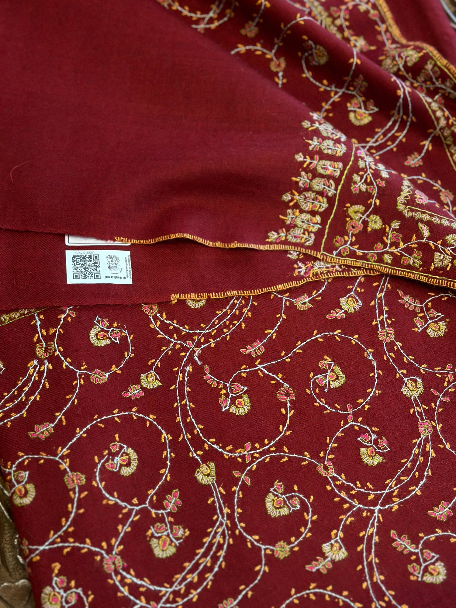 Maroon Jaalidar GI Pashmina Shawl