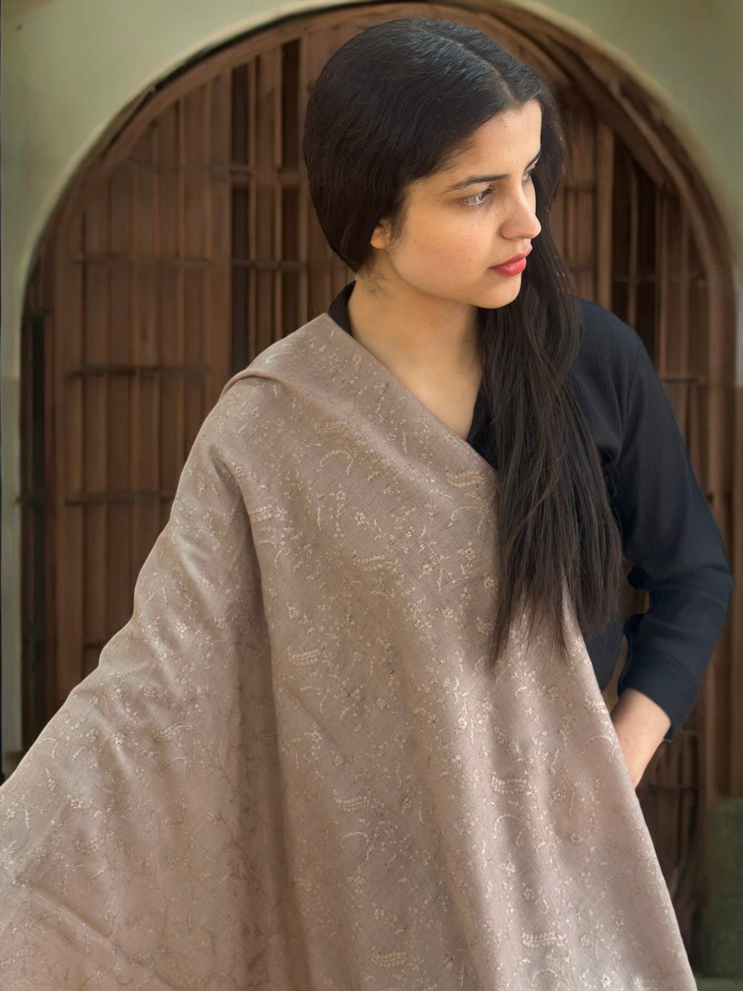 Silver Blossom Jaal GI Pashmina Shawl