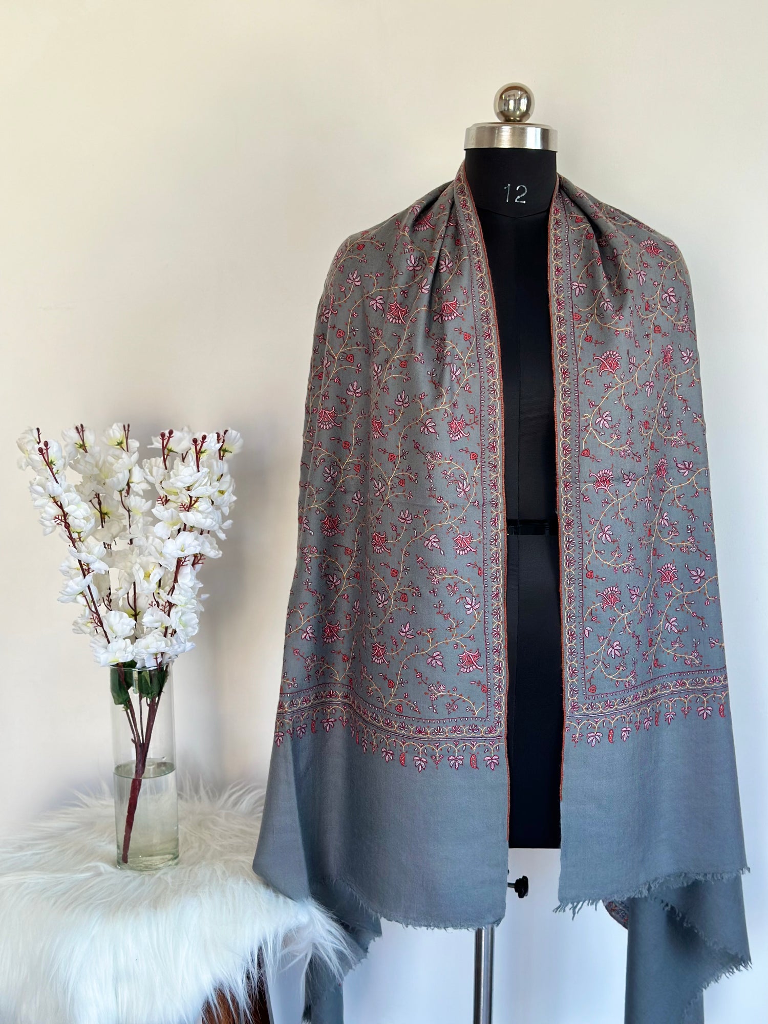 Grey Jaalidaar GI Pashmina Shawl