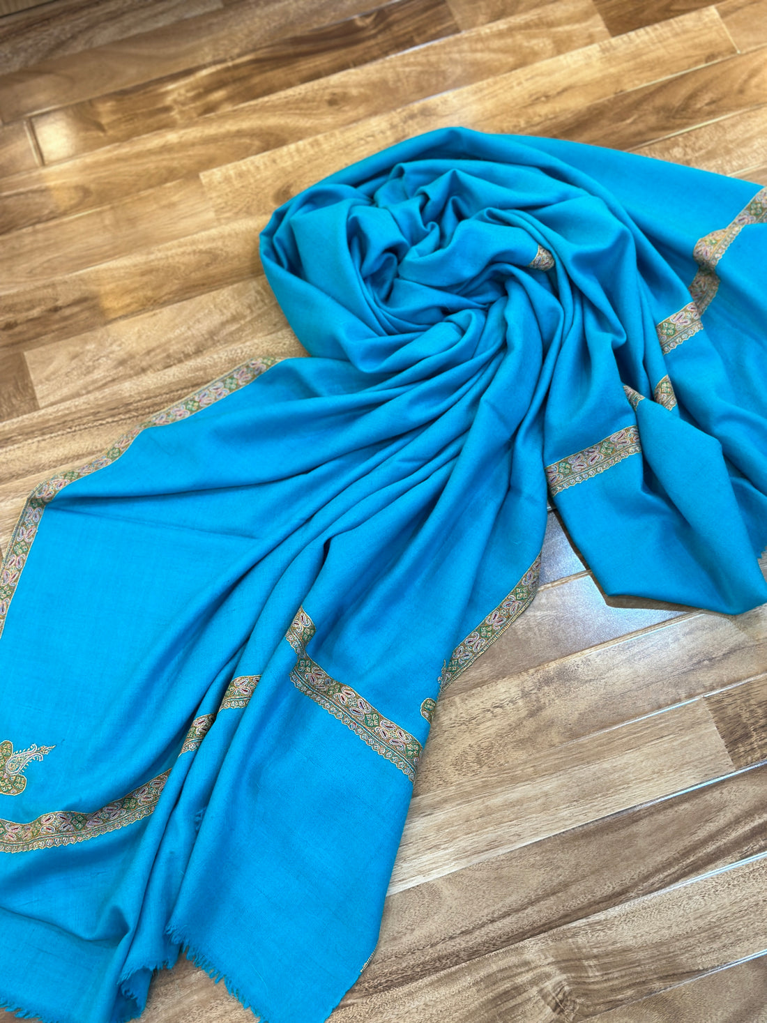 Turquoise Blue Lattice GI Hashidaar Pashmina Shawl