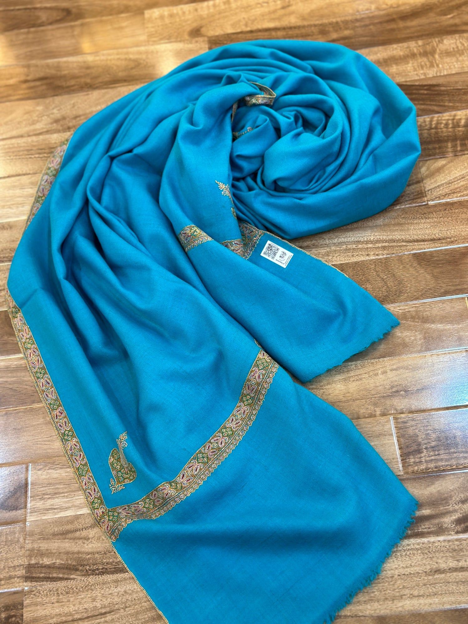 Turquoise Blue Lattice GI Hashidaar Pashmina Shawl