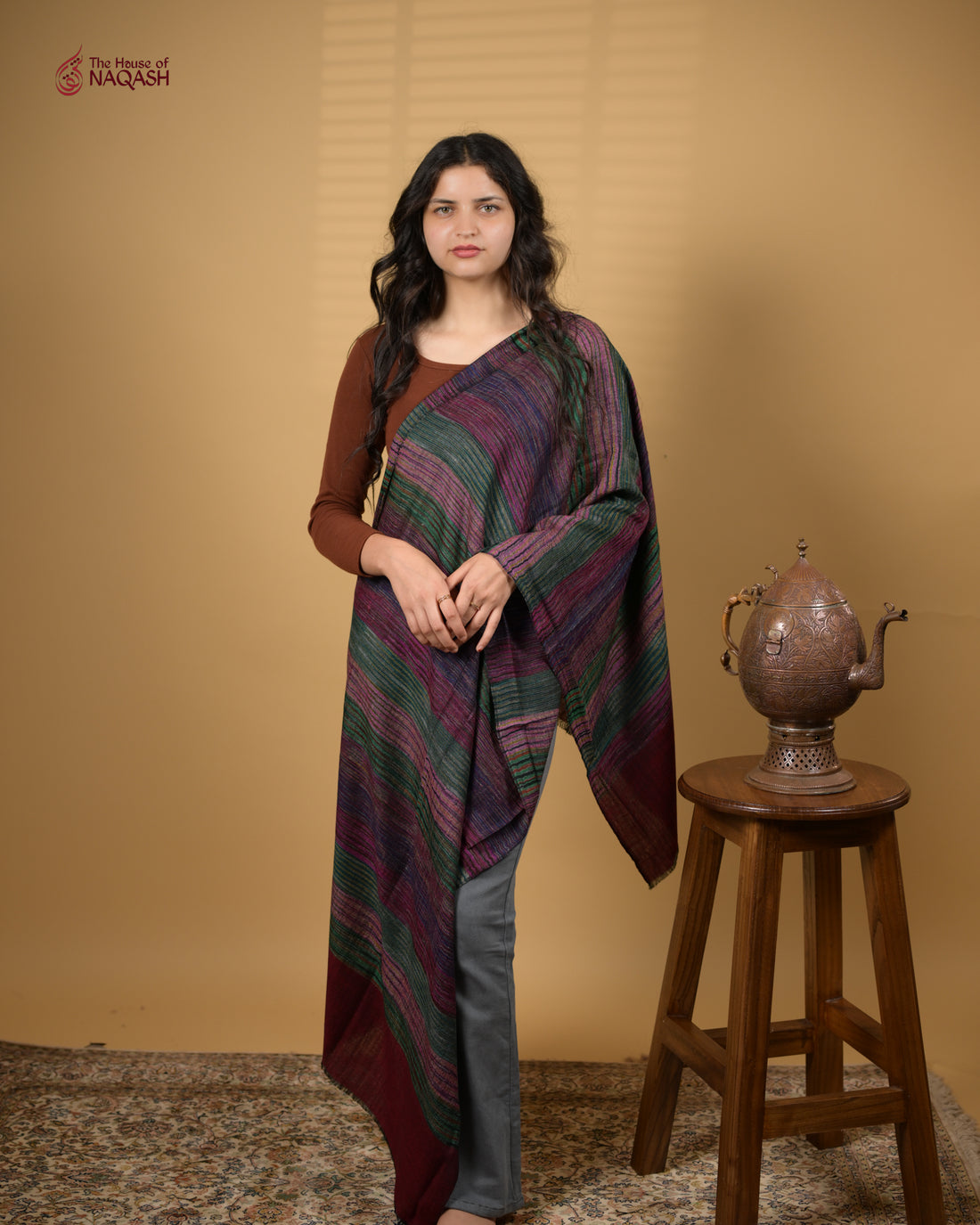 Burgundy Striped Ensemble Wrap