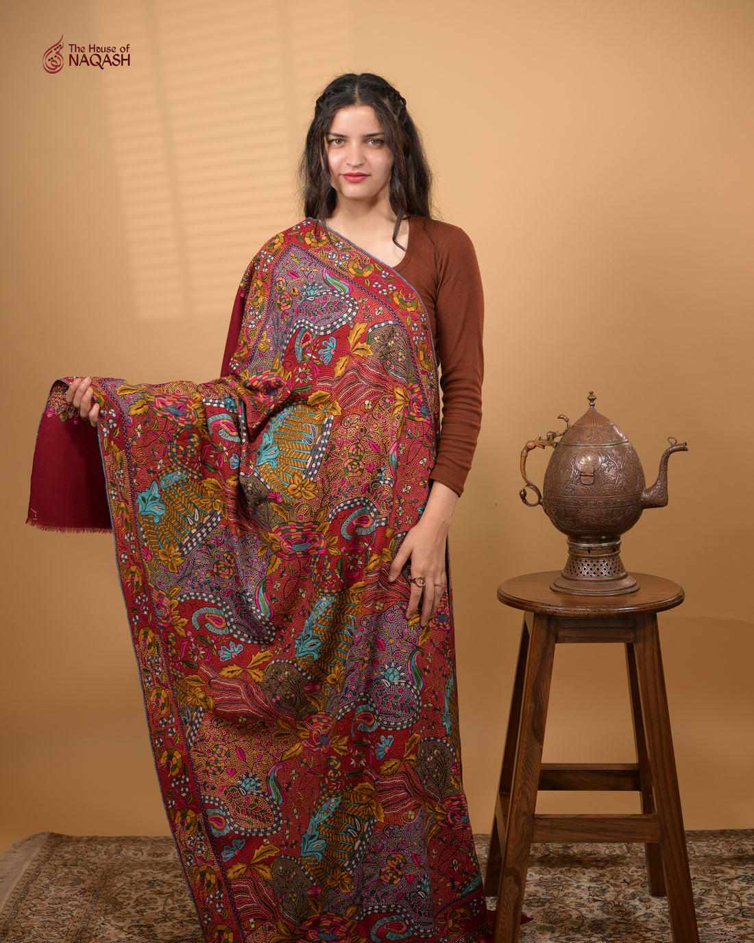 Red Velvet GI Pashmina Jamawar shawl