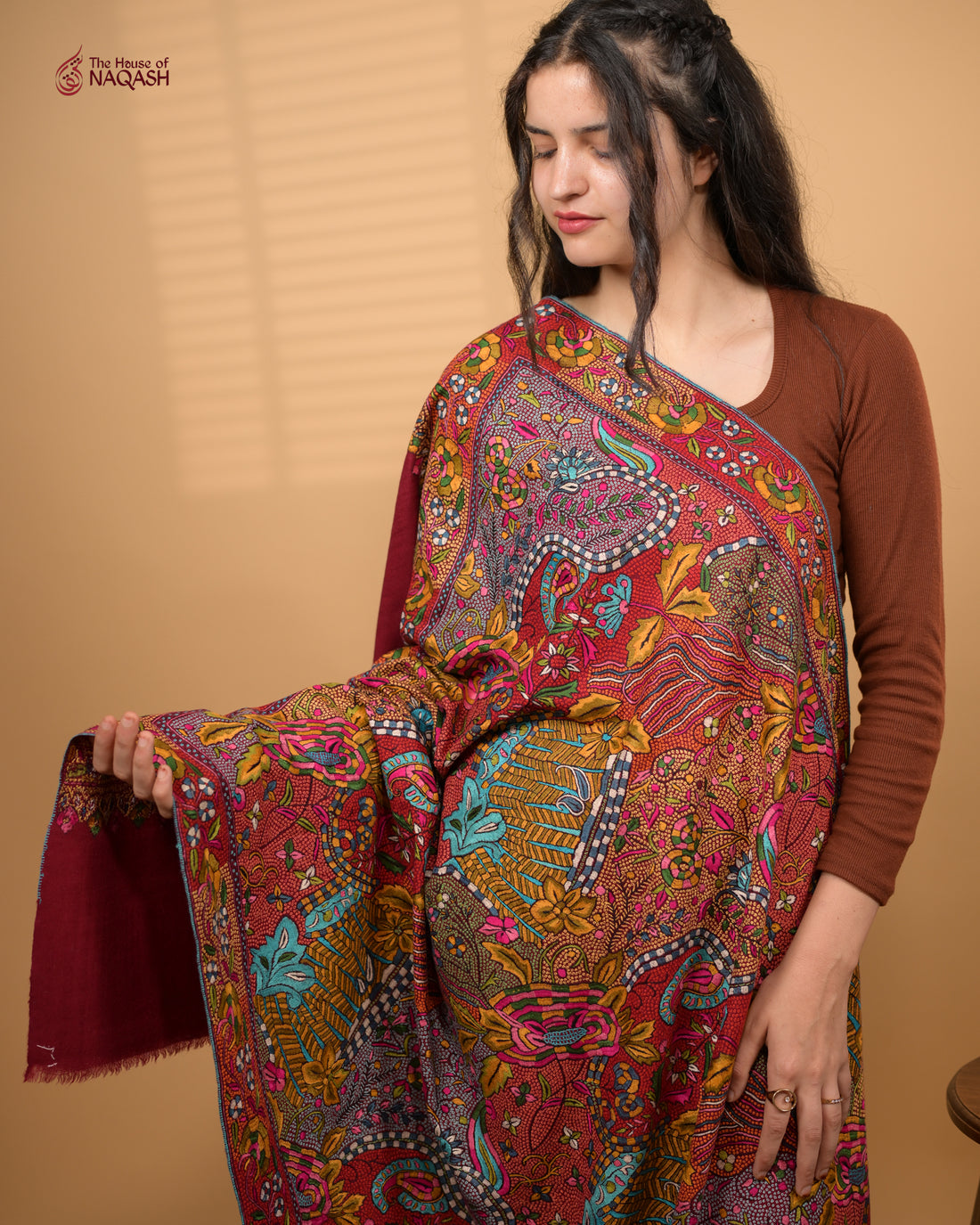 Red Velvet GI Pashmina Jamawar shawl