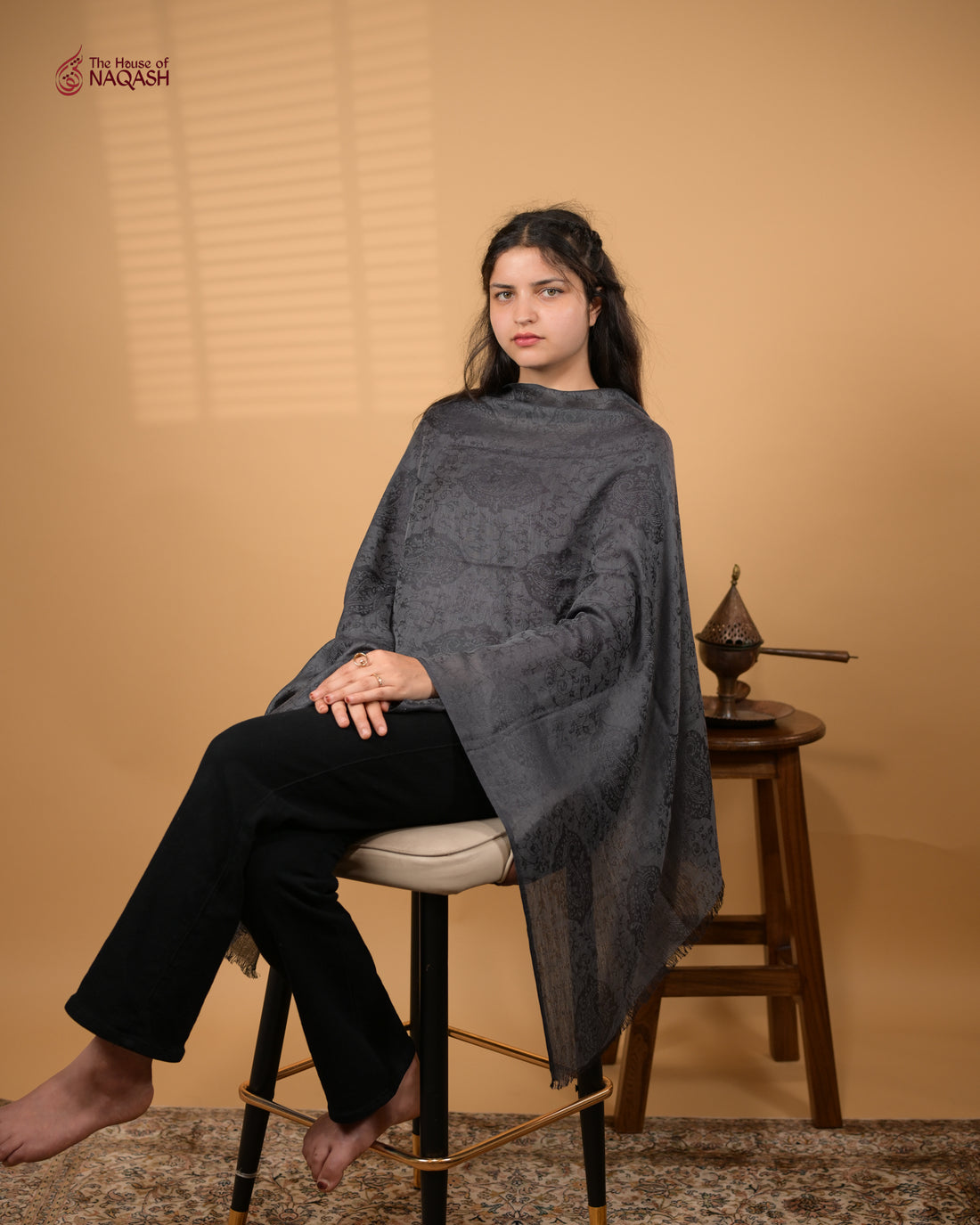 Black silk-blend wrap