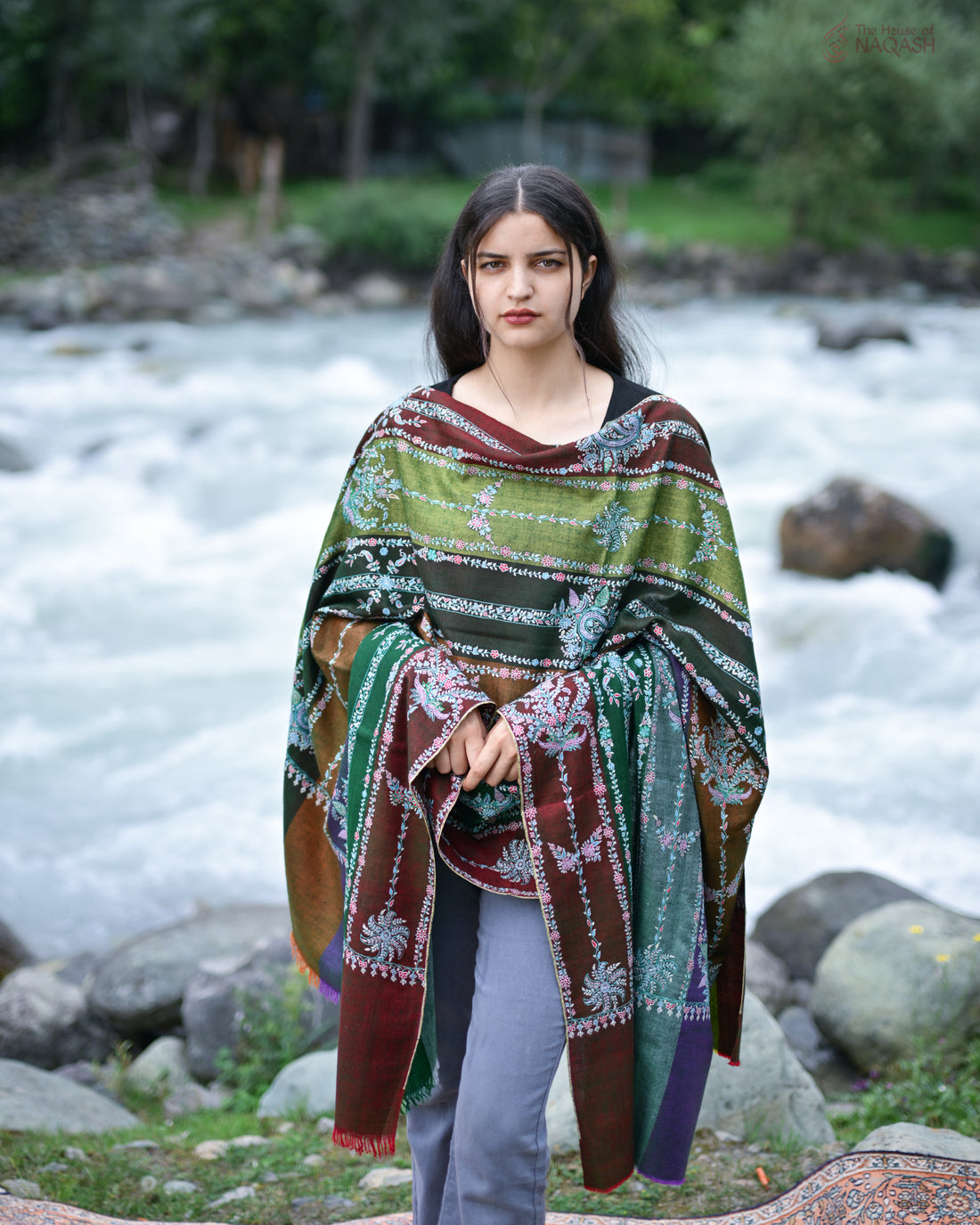 Rainbow Mesh Stripe GI Pashmina Shawl