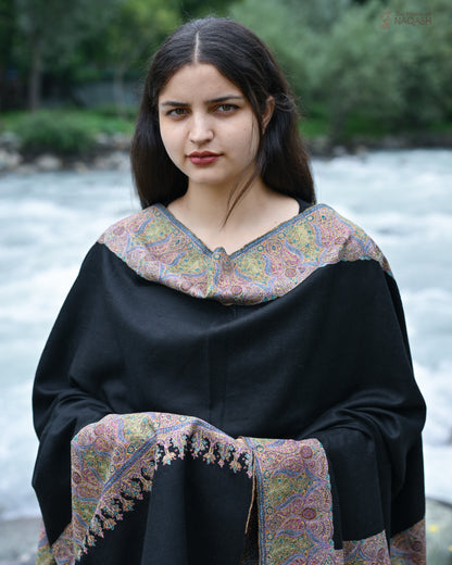 Black Sozni Embroidered GI Pashmina Wrap