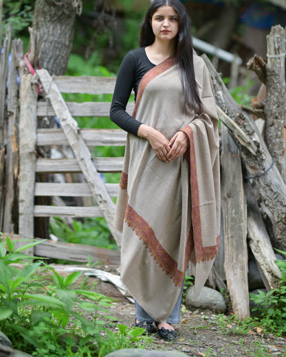 Celestial Natural Hand-Embroidered GI Pashmina Shawl