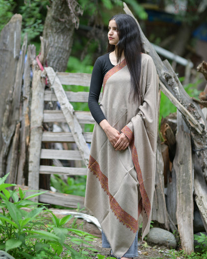 Celestial Natural Hand-Embroidered GI Pashmina Shawl