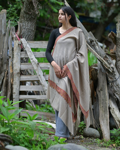 Celestial Natural Hand-Embroidered GI Pashmina Shawl