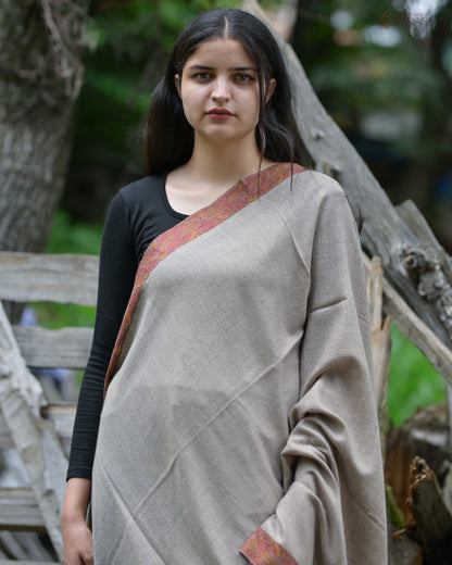 Celestial Natural Hand-Embroidered GI Pashmina Shawl