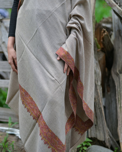 Celestial Natural Hand-Embroidered GI Pashmina Shawl
