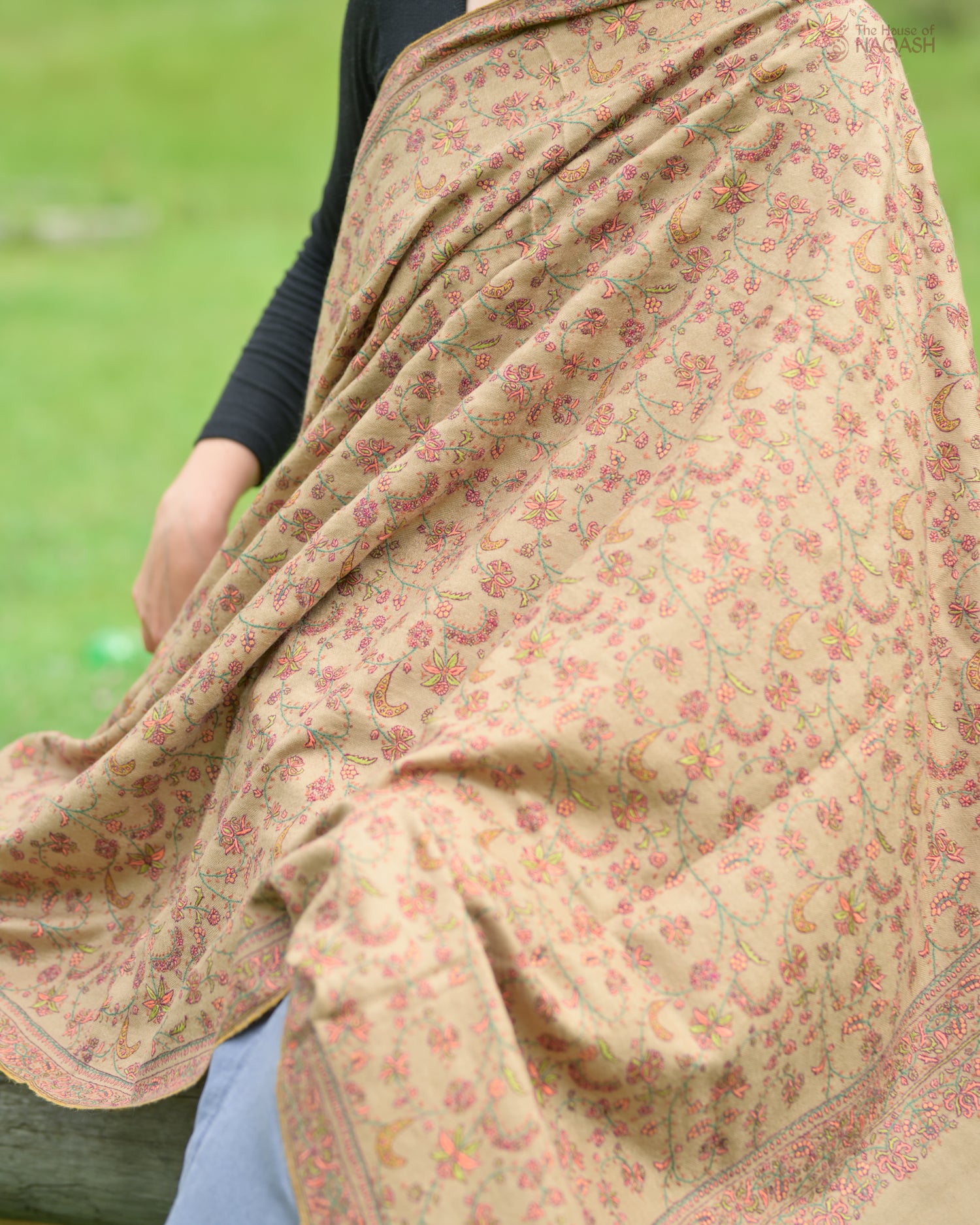 Royal Heritage Sozni Jaalidaar Hand-Embroidered GI Pashmina Shawl