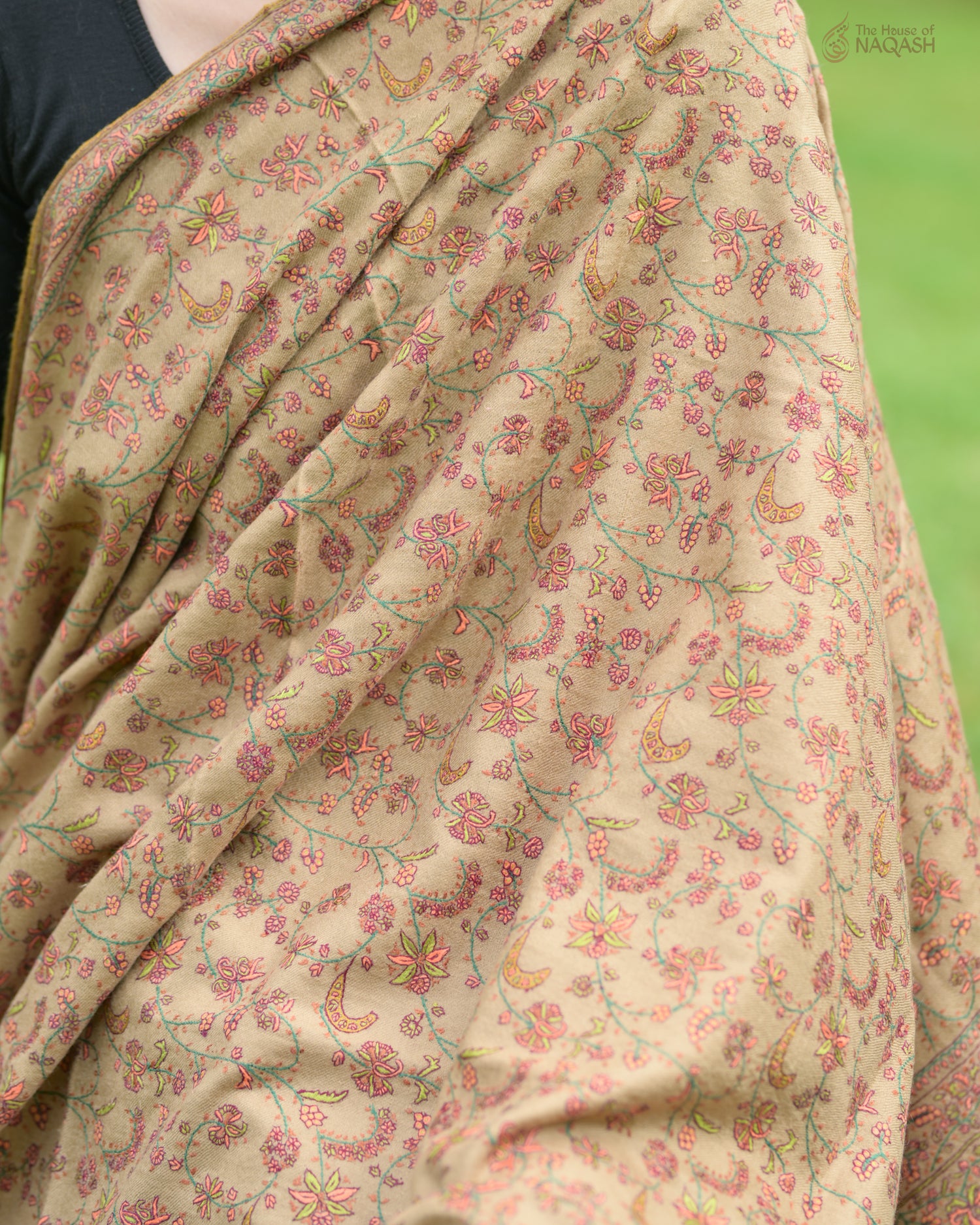 Royal Heritage Sozni Jaalidaar Hand-Embroidered GI Pashmina Shawl