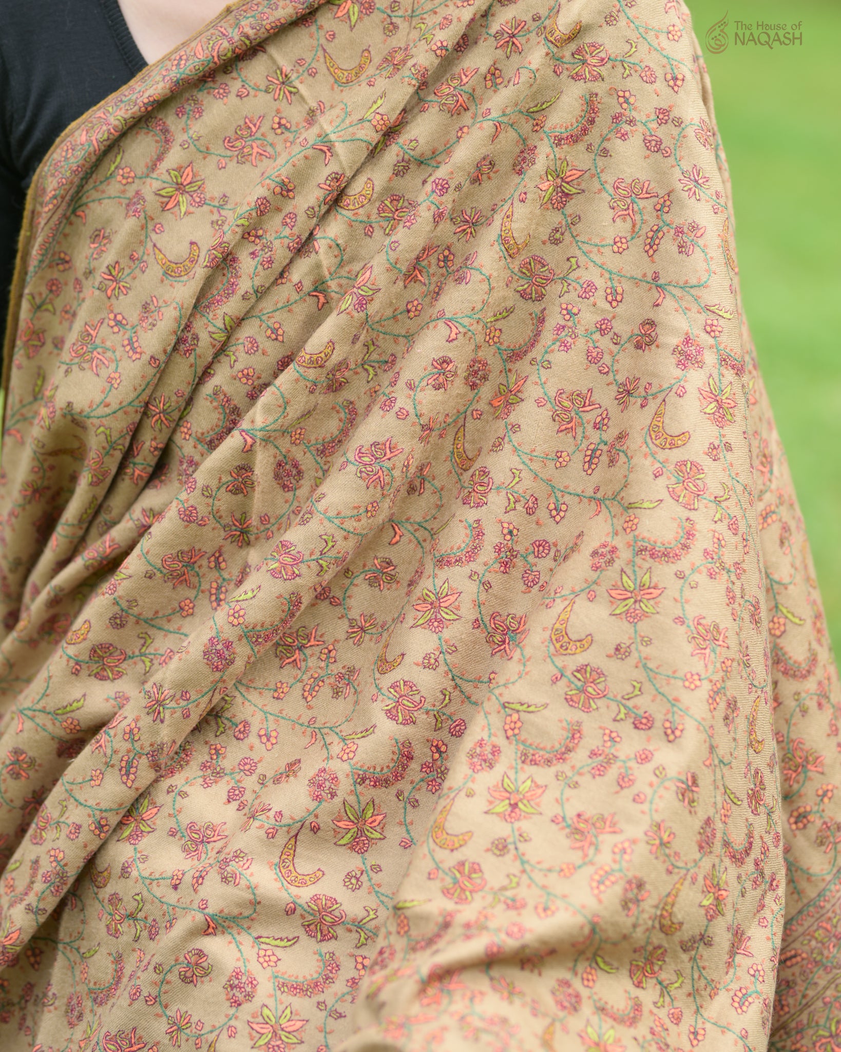 Royal Heritage Sozni Jaalidaar Hand-Embroidered GI Pashmina Shawl