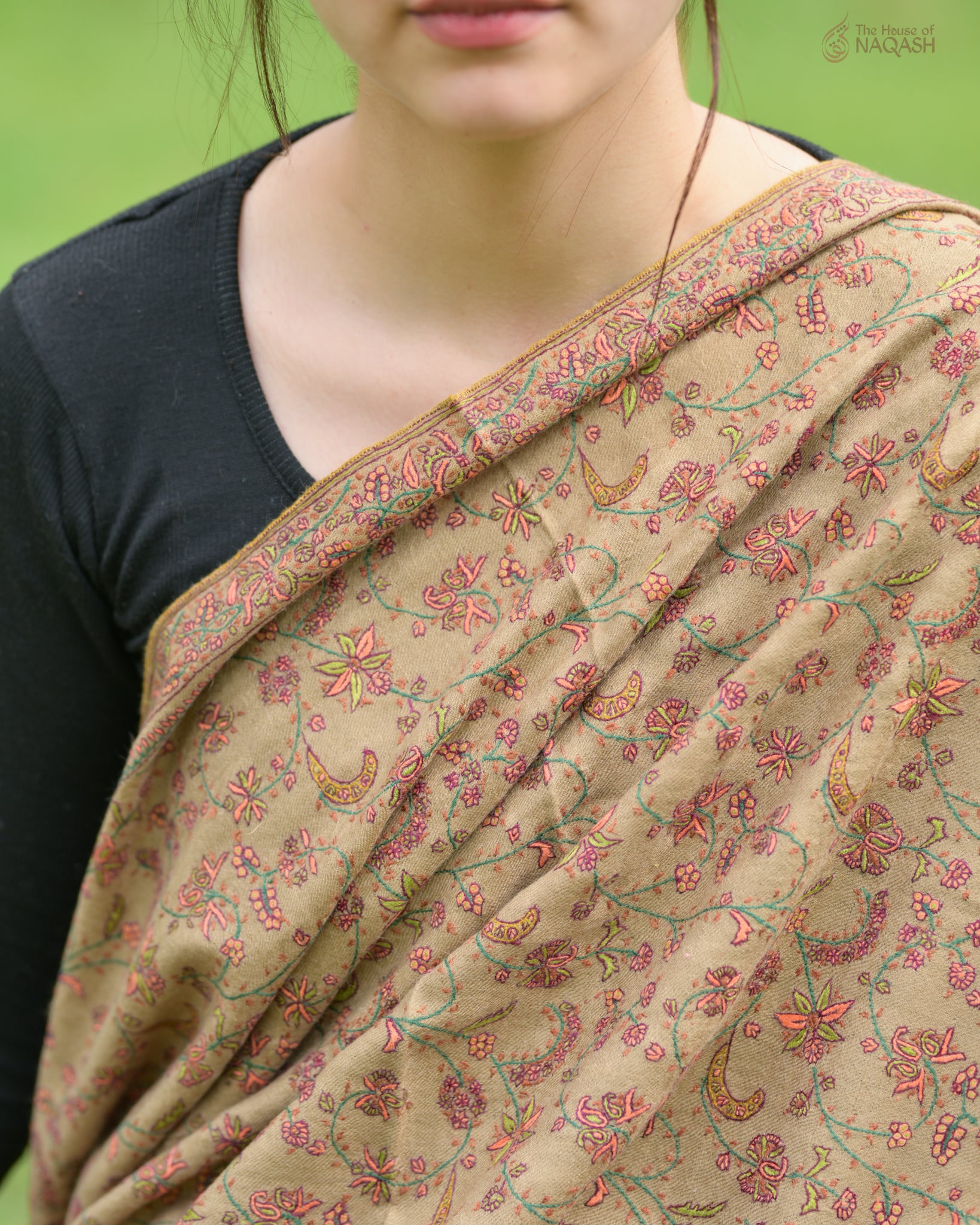 Royal Heritage Sozni Jaalidaar Hand-Embroidered GI Pashmina Shawl