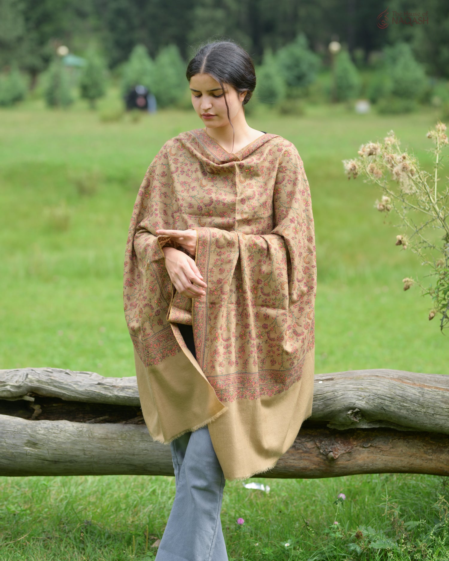 Royal Heritage Sozni Jaalidaar Hand-Embroidered GI Pashmina Shawl