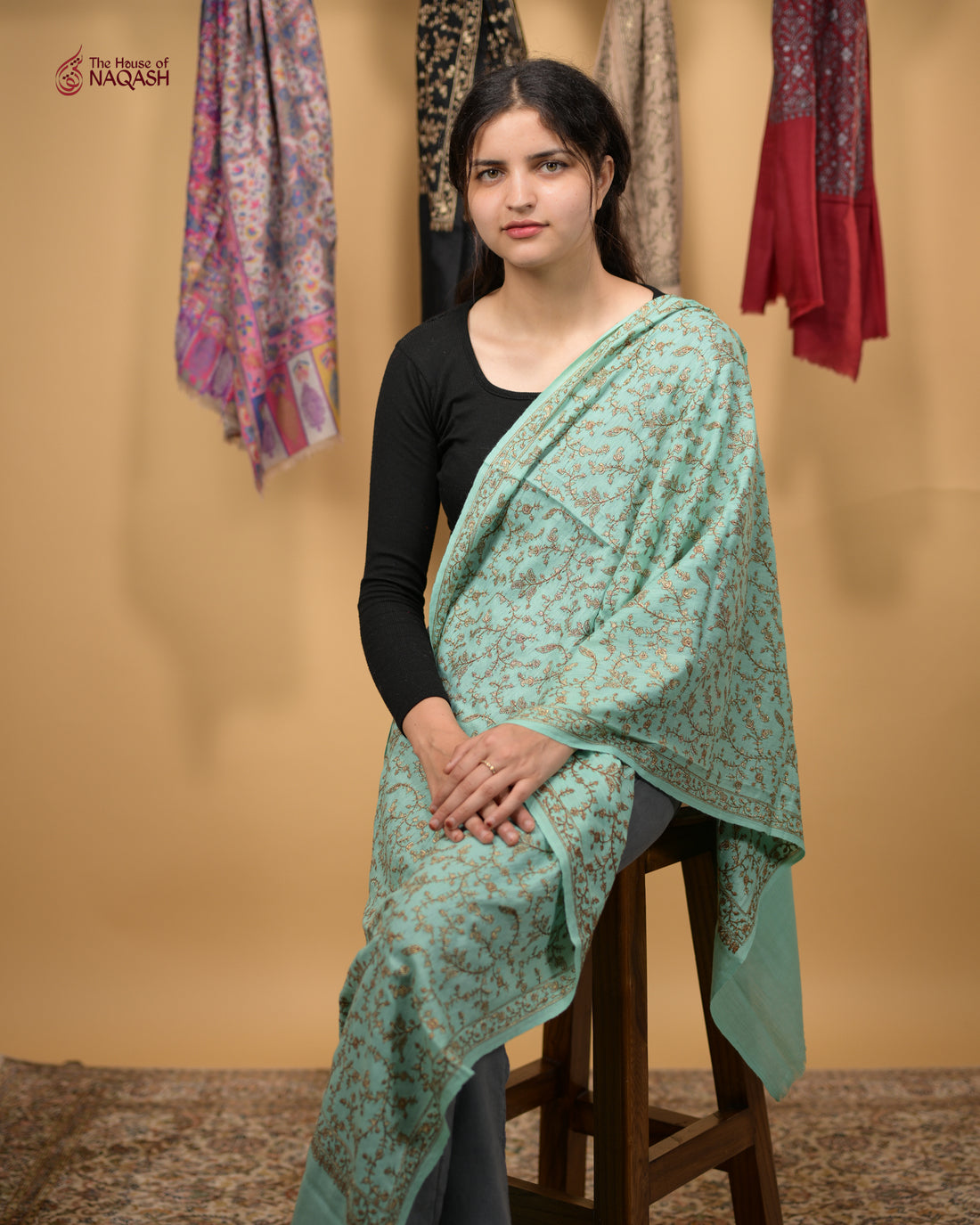 Turquoise Zari Jaal Stole