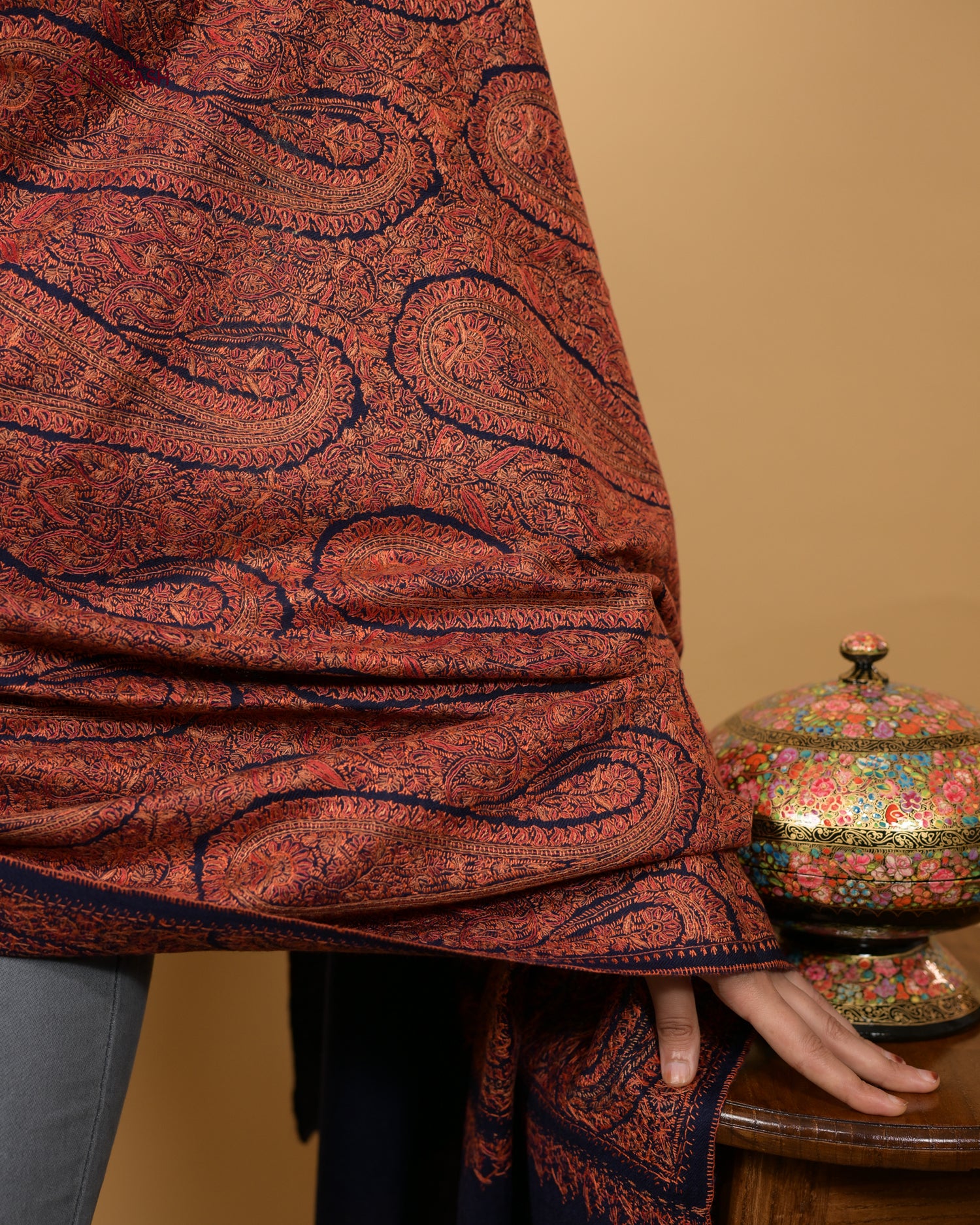 Imperial Ember Jamawar Woolen Shawl
