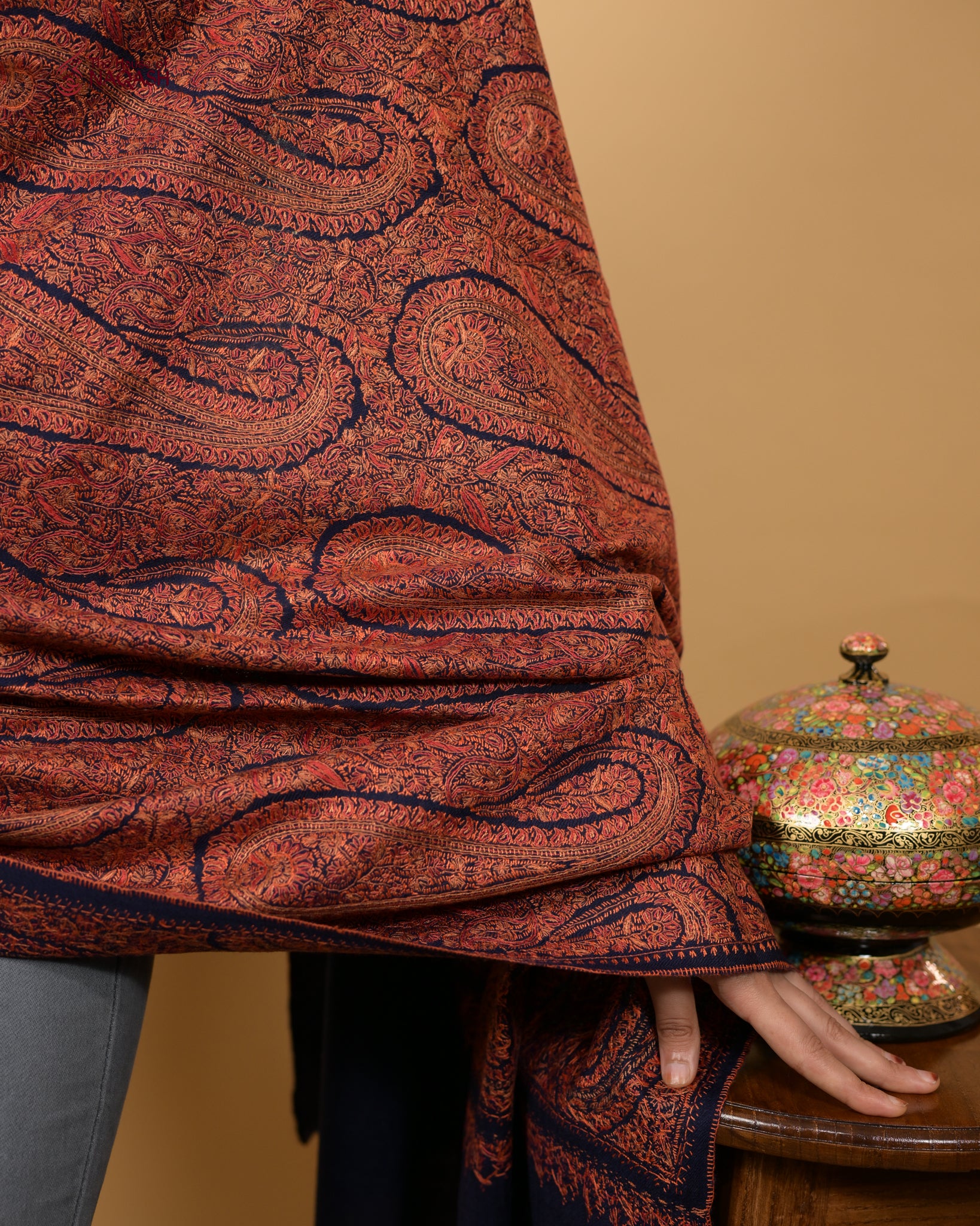 Imperial Ember Jamawar Woolen Shawl