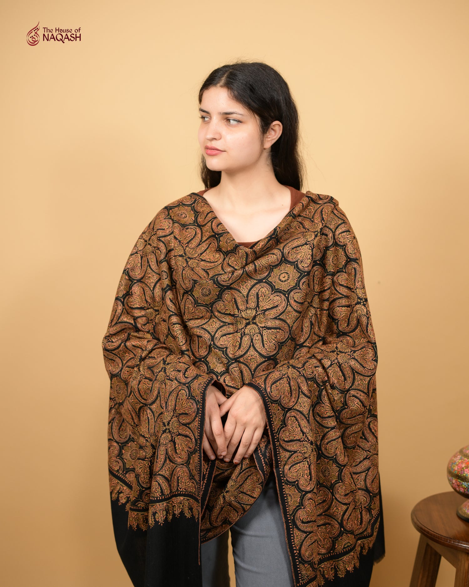 Obsidian Veil Jamawar Woolen Shawl