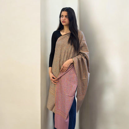 Color Flip Reversible  Sozni Jaalidaar Hand-Embroidered GI Pashmina Shawl