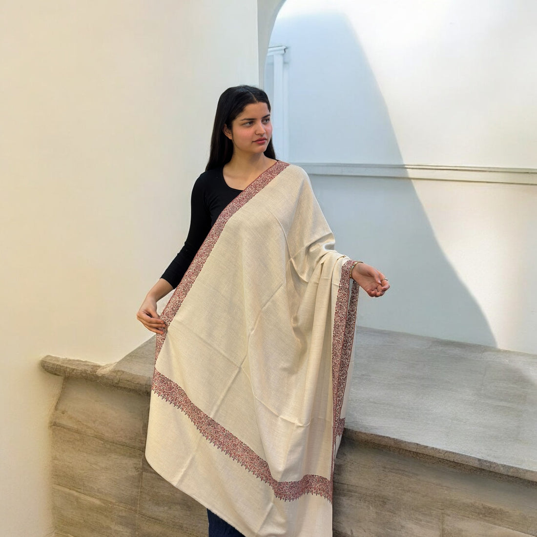 Crystal Cascade Hand-Embroidered GI Pashmina Shawl