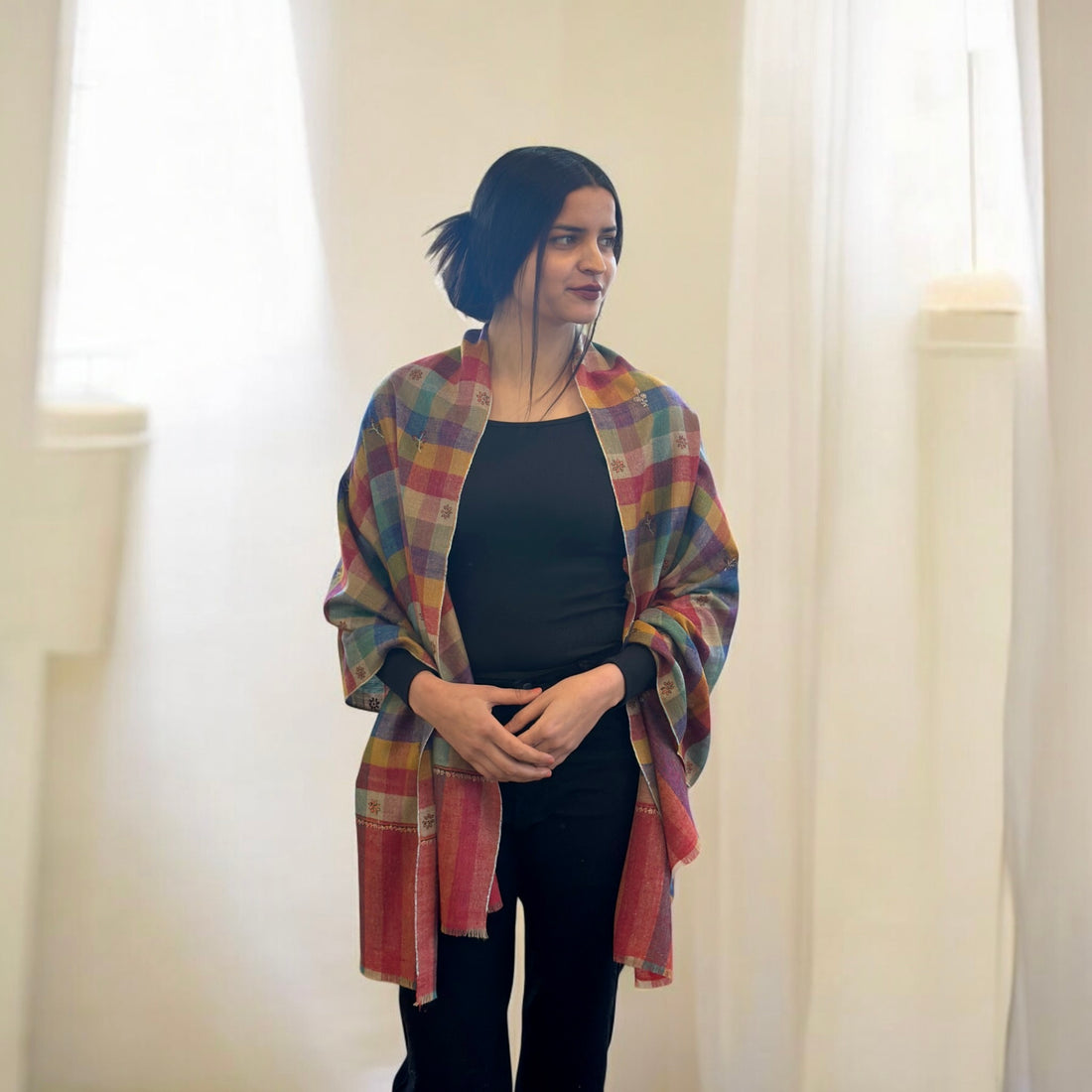 Prismatic Bloom Buti Dar Pashmina Stole