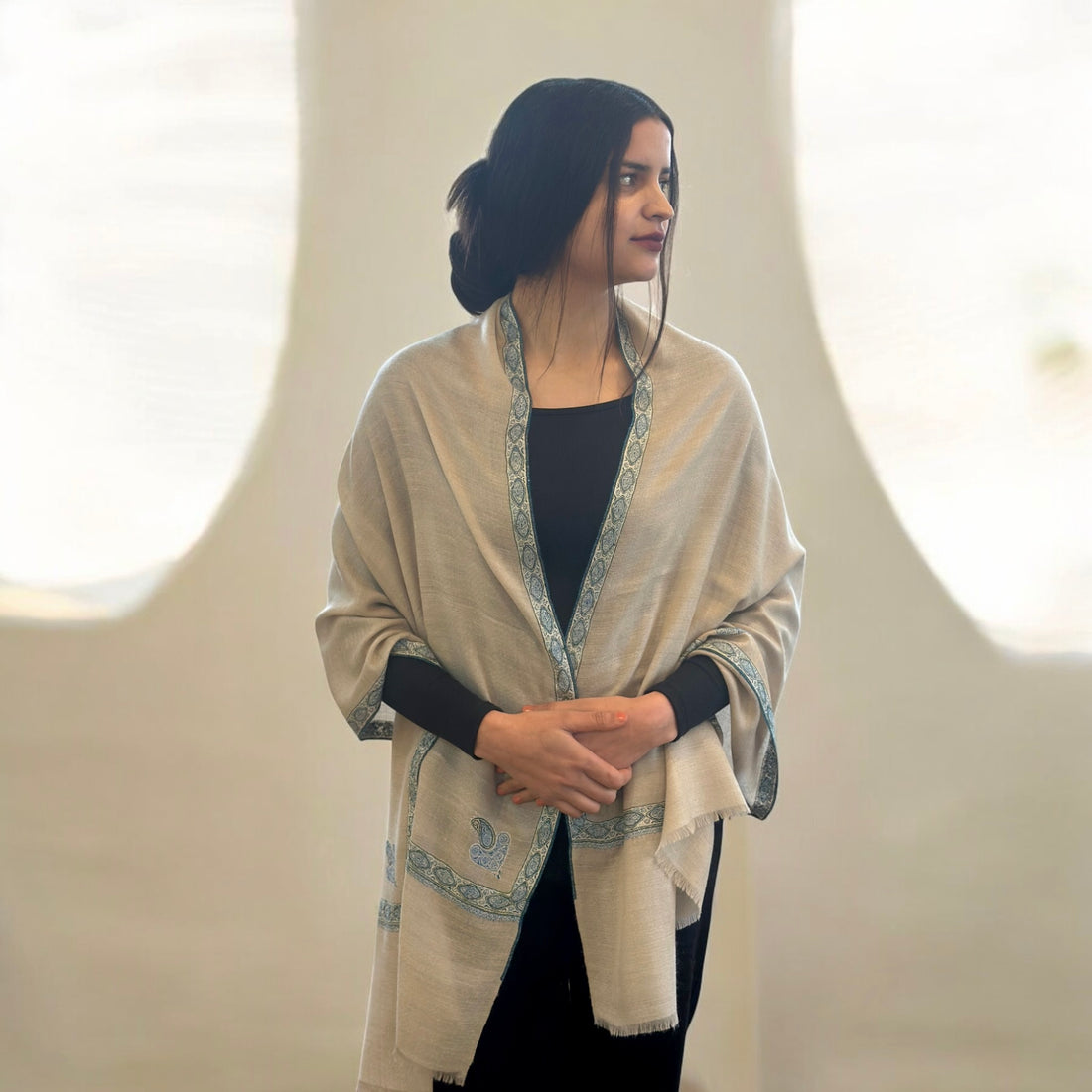 Eternal Ivory Hashidar Pashmina Stole