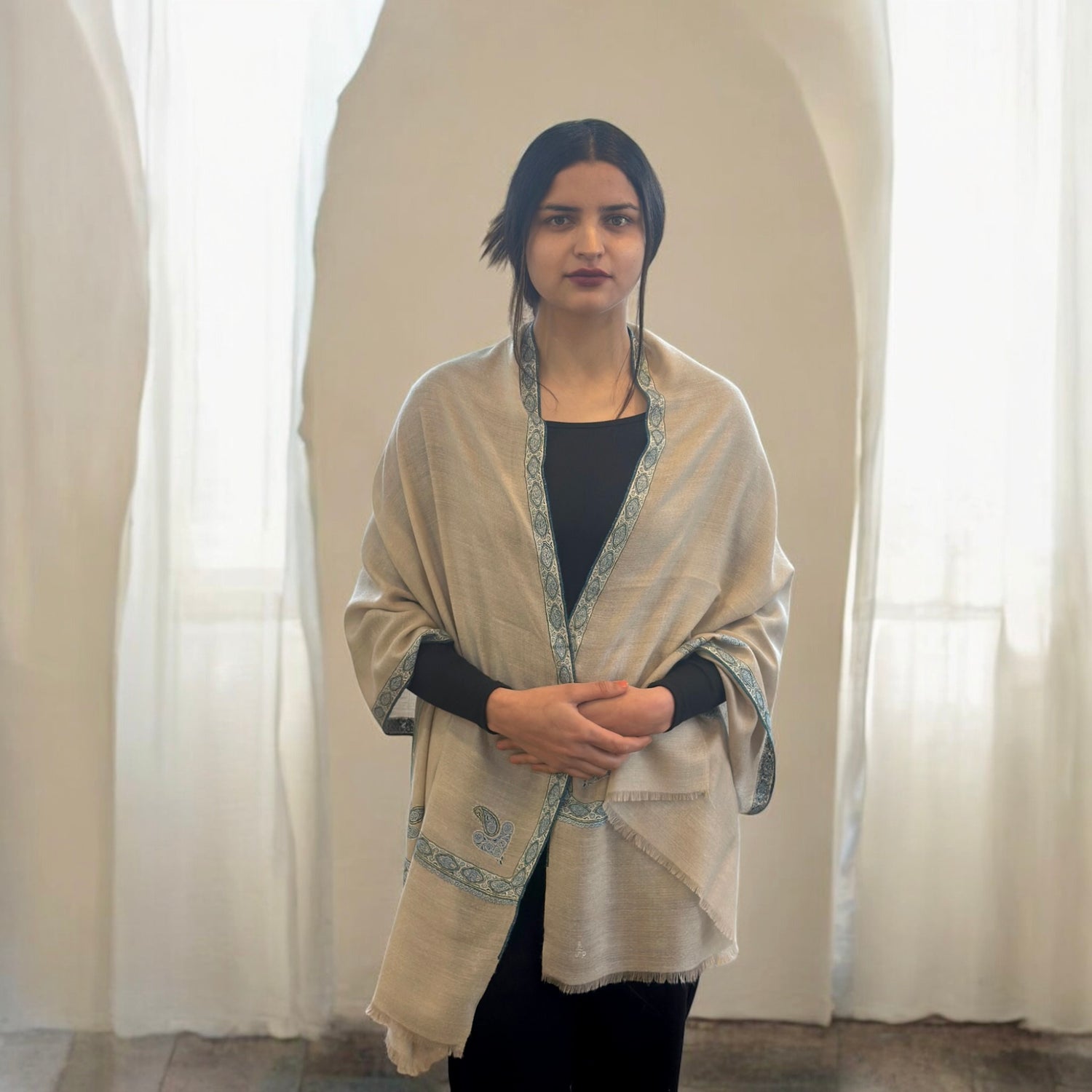 Eternal Ivory Hashidar Pashmina Stole
