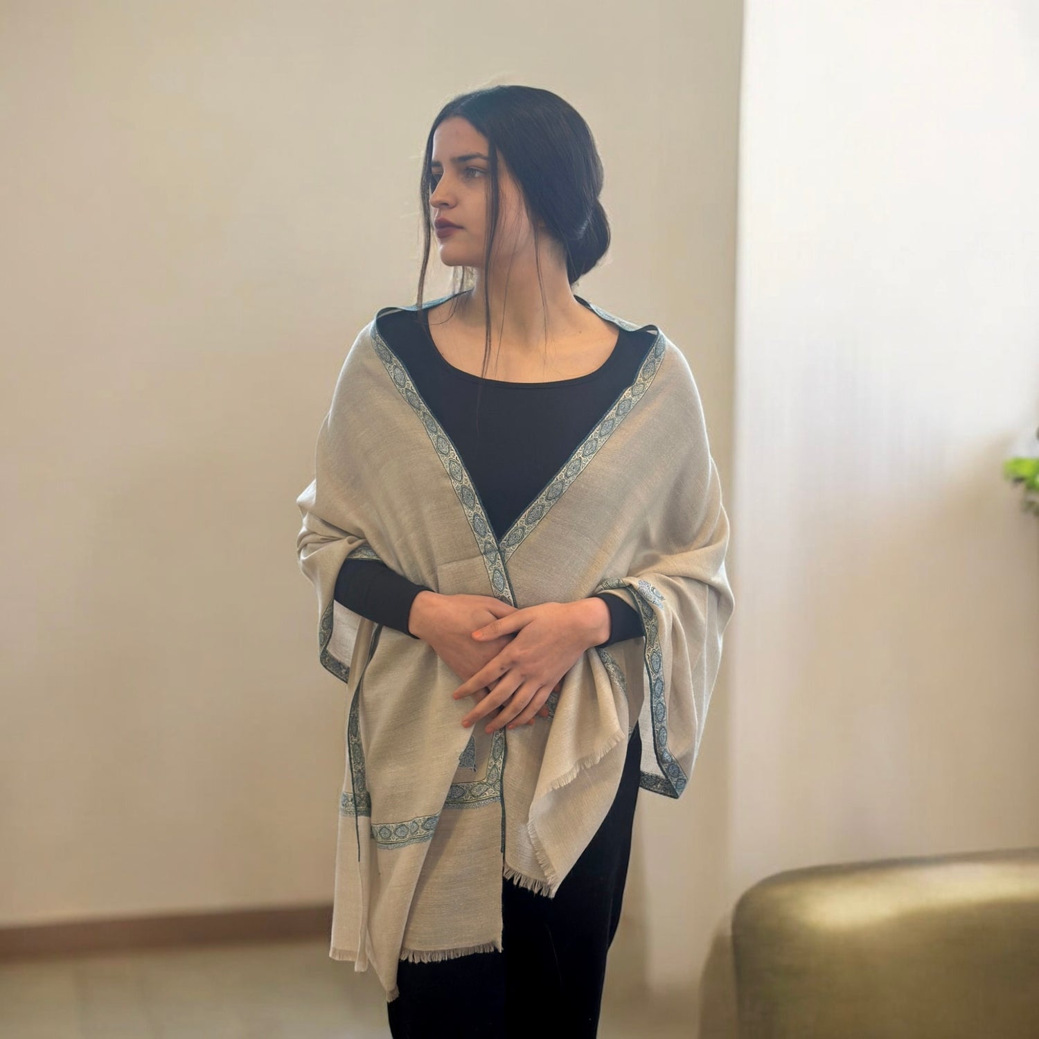 Eternal Ivory Hashidar Pashmina Stole