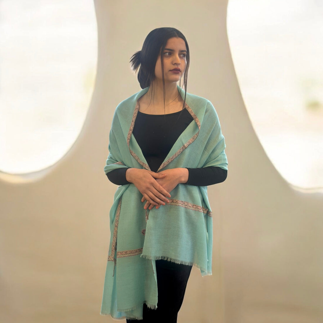 Seafoam Whispers Hashidar Pashmina Stole