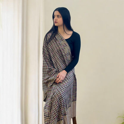 Beige and Noir Pashmina Shawl with Sozni Embroidery