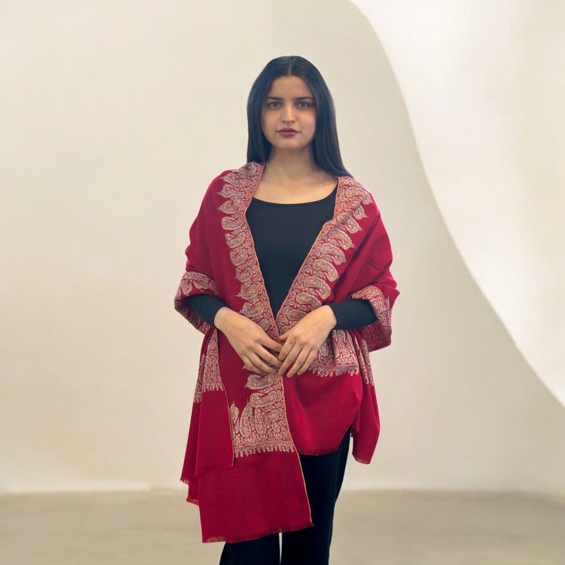 Burgundy Noor Handwoven Pashmina Shawl