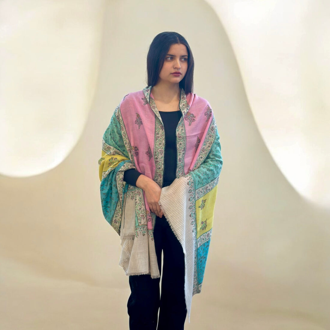 Blush Stripe Jaal Pure Pashmina Shawl