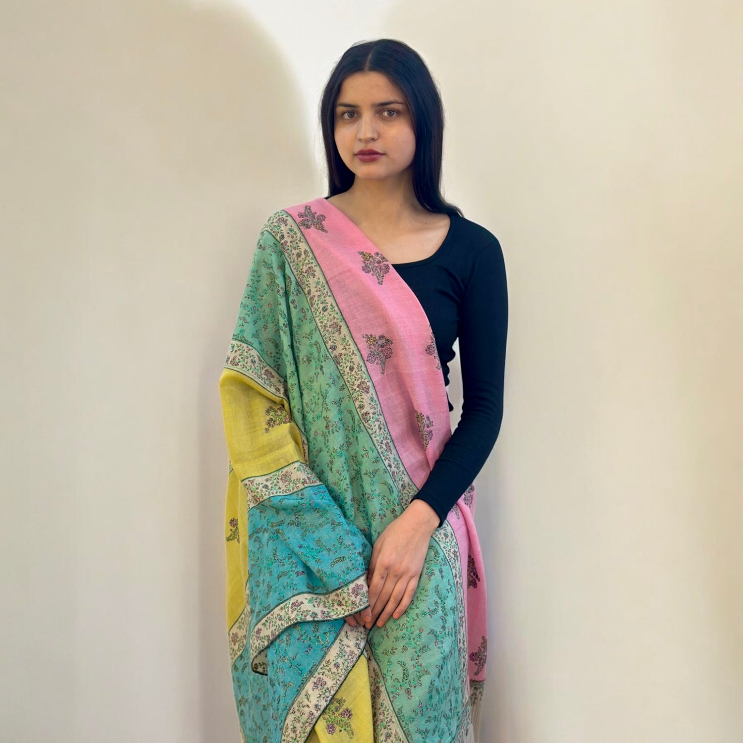 Blush Stripe Jaal Pure Pashmina Shawl