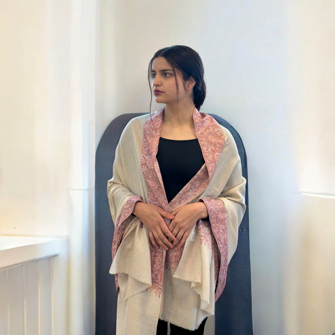 Rose Gold Sozni Pashmina Shawl