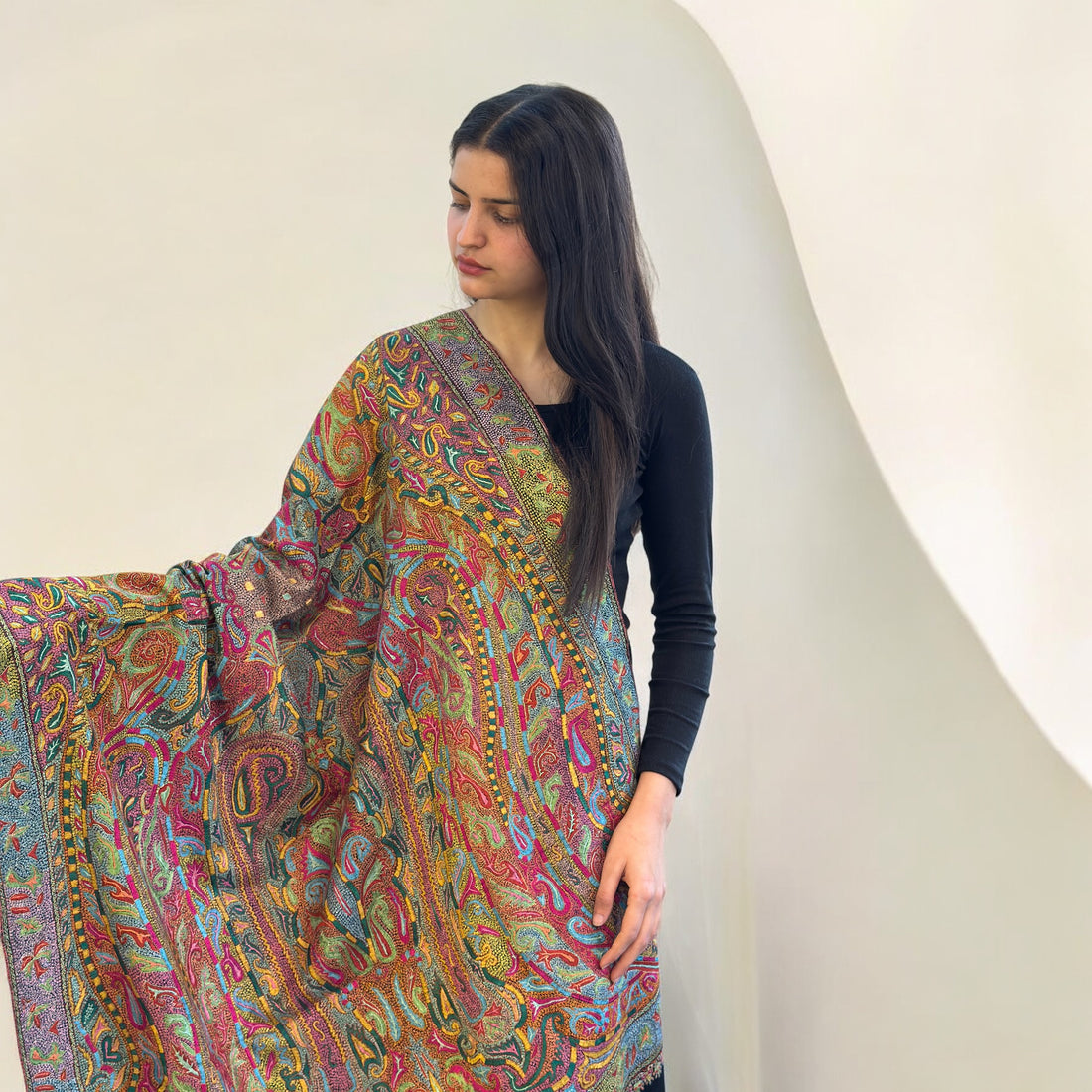 Shab-e-Rang Hand Embroidered Sozni Jamawar Shawl
